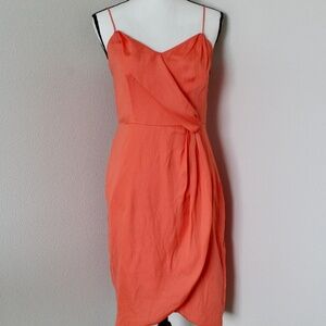 Bright Orange Draped Sheath Cocktail Dress